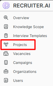Projects section in the sidebar