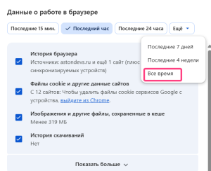 Выбор временного диапазона Все время в Microsoft Edge